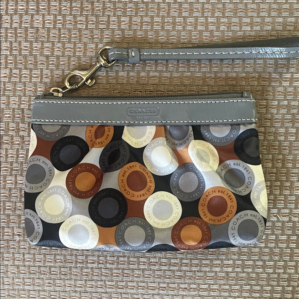 Coach Circle Pattern Wristlet in Gray and Brown
